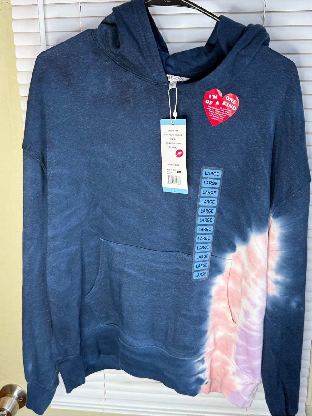 NWT WildFox Tie-Dye Navy and Pink Hooded Sweater - Large